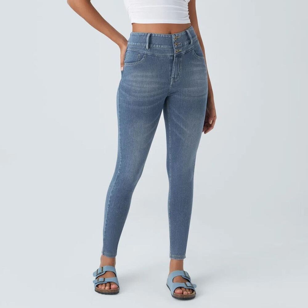 Halara Flex Jeans High Waisted Skinny Leg Retro Light Wash Denim Blue NWT Medium